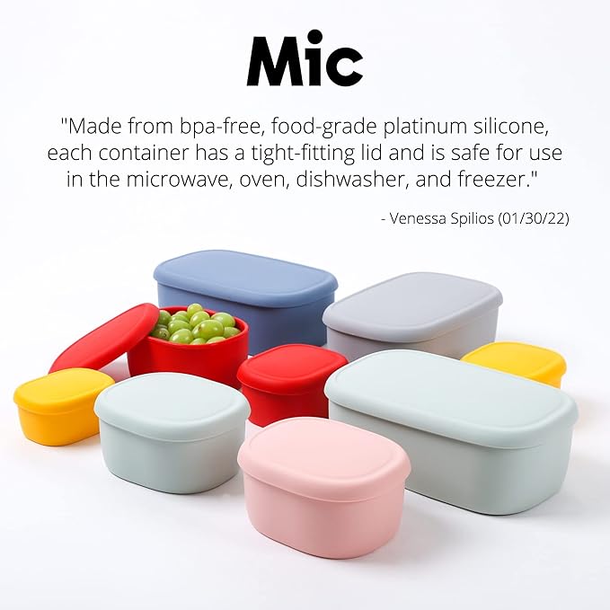 BLUE GINKGO Nesting Silicone Containers - Set of 3 Hard-Shell Silicone Food Storage Containers | BPA Free, Airtight, Dishwasher and Freezer Safe (6.7oz, 10oz, 20oz) - Red-CubbioJoy