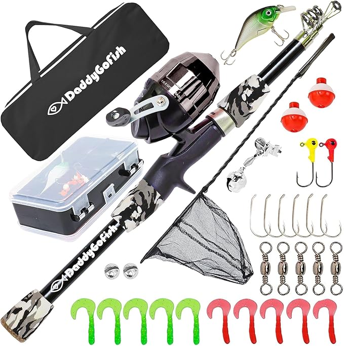 DaddyGoFish Kids Fishing Pole - Rod Reel Combo Tackle Box Starter Set - First Year Small Gear Kit for Boys Girls Toddler Youth Age Beginner Little Children-CubbioJoy