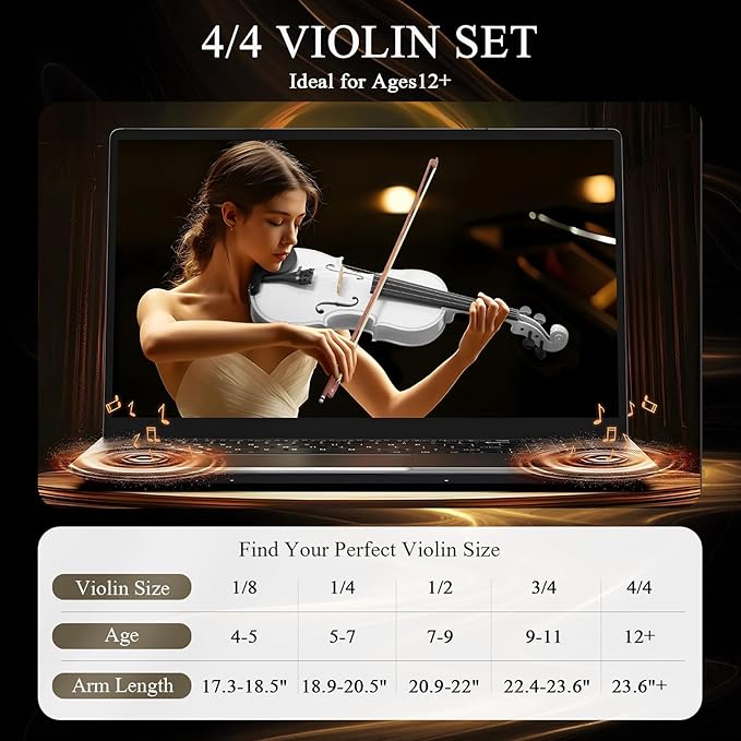 4/4 Beginner Violin Kit for Adults, Complete Full Size Violin Set with Portable Case, Bow, Rosin, White-CubbioJoy