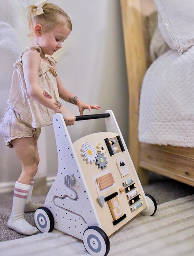 Beright Wooden Baby Walker Push and Pull Learning Activity Walker Kids’ Activity Toy Multiple Activities Center Develops Motor Skills & Stimulates Creativity (Natural)-CubbioJoy