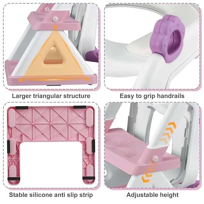 2 In 1 Potty Training Toilet Seat & Toddler Step Stool, Bottom Triangle Stability Toddler Toilet Seat, Adjustable Step & Seat Height Potty Seats for Toddlers Boys Girls (Purple)-CubbioJoy