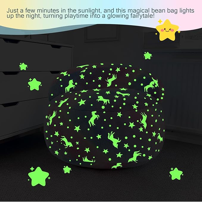 COMAX Bean Bag Chair for Kids, Convertible Toddler Beanbag Bed Unicorn, Children Bean Chair Stuffed to Floor Mattress with Filler, Growing Colorful Rainbow-CubbioJoy