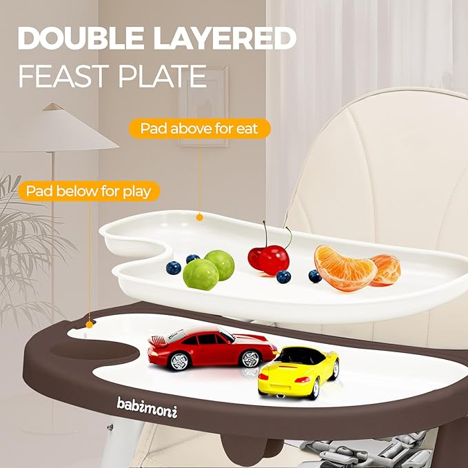 3 in 1 High Chairs for Babies and Toddlers, Convertible High Chair, High Chair with Foot Rest and Double Tray, Easy to Clean, Compact and Versatile, Perfect for Growing Kids, Cream-CubbioJoy