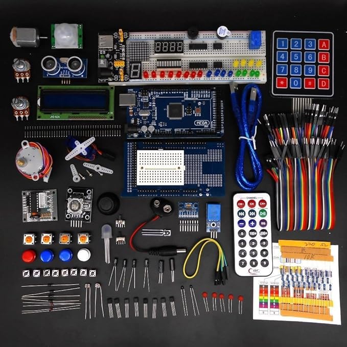 Complete Ultimate STEM Electronic Projects Starter Kit for Arduino with Mega2560, LCD1602, Servo, Stepper Motor, Sensors, Breadboard, Jumper Wire, Resistor, Capacitor, Transistor and Tutorial-CubbioJoy