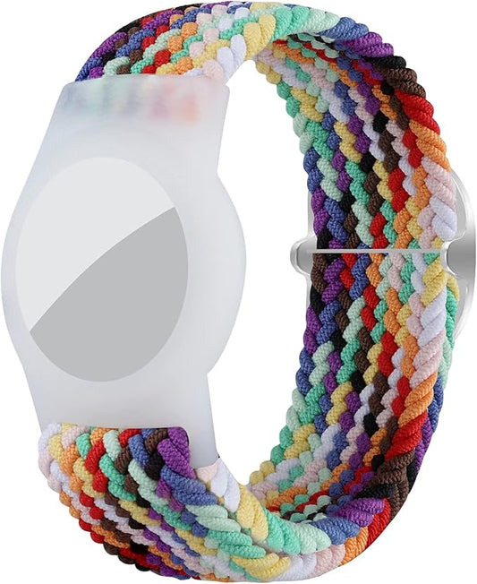 Bracelet for Kids Compatible with AirTag, Nylon Stretch Braided Air Tag Wristband, Protective Case for Airtag GPS Tracker Holder, Adjustable Elastic Watch Band for Toddler Child Elder (Rainbow)-CubbioJoy