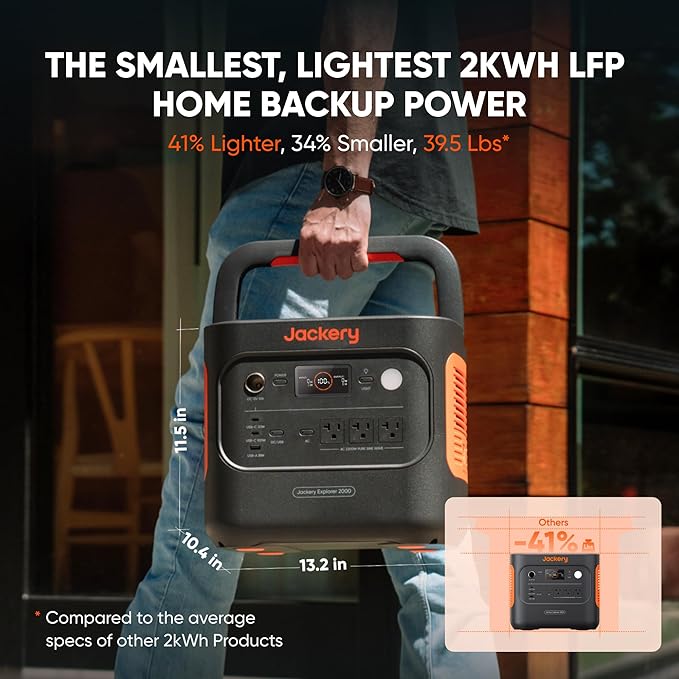 Jackery Explorer 2000 v2 Solar Generator and 500W Solar Panel, 2042Wh LiFePO4 Power Station, 2200W AC Output, 1 Hour Fast Charging for Emergencies, Power Outages, Camping-CubbioJoy