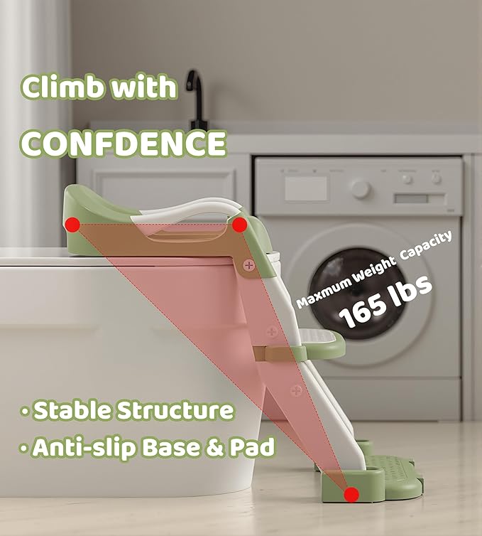 2-in-1 Toddler Potty Training Toilet Seat with Step Stool Ladder – Adjustable Height Potty Chair Urinal for Baby Boys Girls Age 1-3, Foldable Training Potty with Splash Guard & Anti-Slip Feet, Green-CubbioJoy