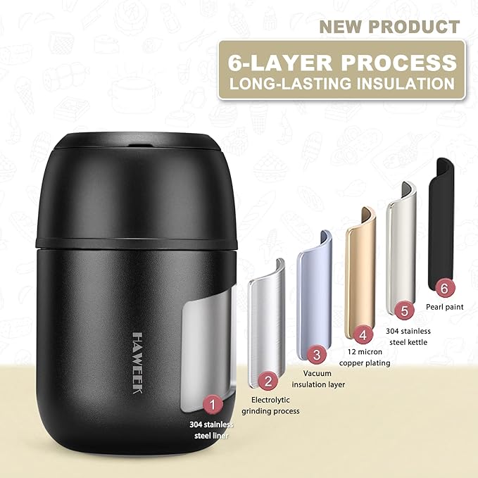 Insulated Food Container 17 oz Soup Thermo for Hot Food Kids Adults, Stainless Steel Vacuum Lunch Box with Folding Spoon, Adult Kids Thermo Portable with Handle for School, Office, Outdoor-CubbioJoy