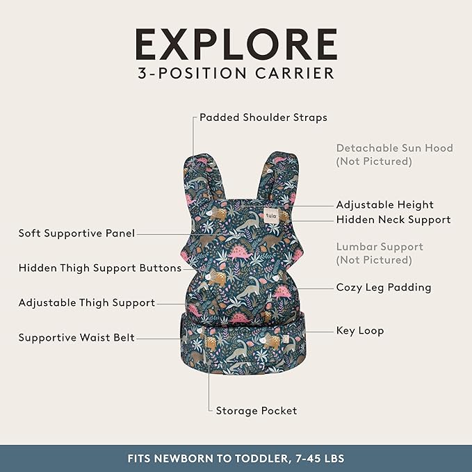 Baby Tula Explore Carriers - Breathable Baby Carrier Newborn to Toddler - Adjustable Toddler Carrier - Multiple Ergonomic Positions Front and Back - Ergonomic Fit for 7-45 lb - Mesh, Land Before-CubbioJoy