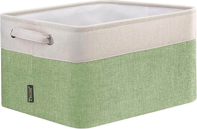 BALEINE 1 Pack Fabric Storage Bins for Shelves, Linen Storage Baskets for Organizing, Decorative Closet Bins for Clothes, Home (Green, 15''x11''x9.5'')-CubbioJoy