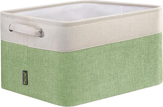 BALEINE 1 Pack Fabric Storage Bins for Shelves, Linen Storage Baskets for Organizing, Decorative Closet Bins for Clothes, Home (Green, 15''x11''x9.5'')-CubbioJoy