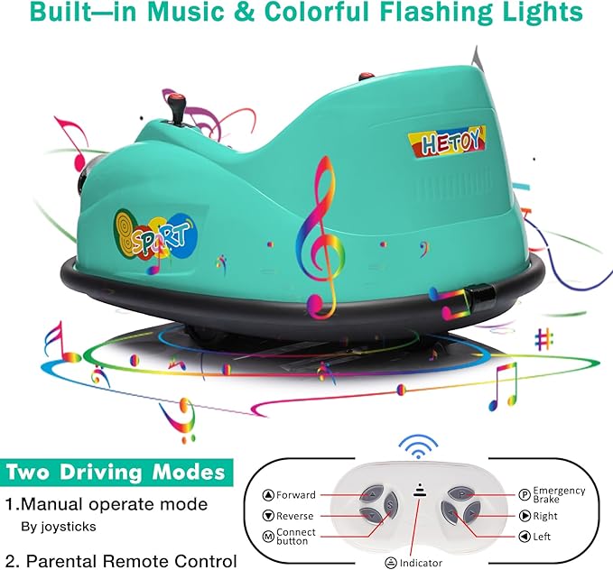 12V Bumper Car for Toddlers, Electric Toy Ride on Battery Car with Kids W/Parent Remote Control, 2-Speed, 360 Degree Spin, Music & LED Lights for Kids, Green-CubbioJoy