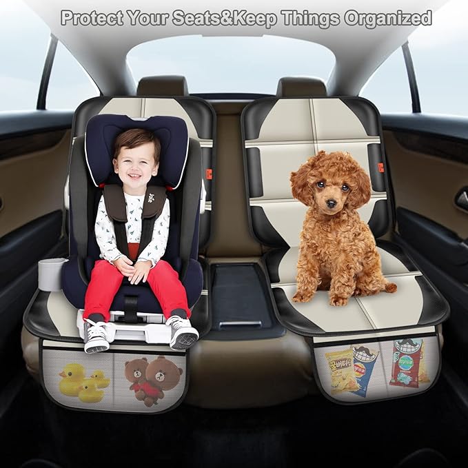 Car Seat Protector,2 Pack Car Seat Protectors Baby Carseat Waterproof Durable 600D Fabric for Child Baby Car Seat Mat Vehicle Pet Cover 2 Storage Pockets (2 Pack Beige)-CubbioJoy