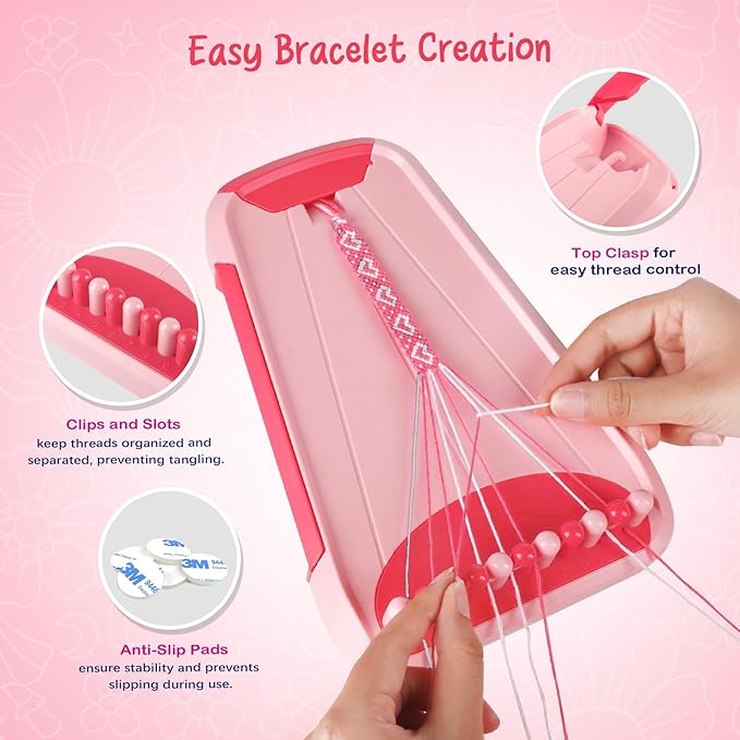 Bracelet Making Kit for Girls - Friendship Bracelet Kit - Christmas Gifts for Ages 6 7 8 9 10 11 12 Year Old Girl Birthday Gifts, Arts and Crafts for Kids Ages 8-12 Teen Bracelets DIY Maker Pink Coral-CubbioJoy