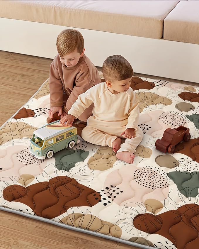 Blissful Diary Baby Play Mats for Floor, 71x59 Inch Extra Thicker & Large Soft Cushioning Foam Playmats for Babies and Toddlers, Foldable Washable Baby Crawling Mat for Playpen, Boho Design-CubbioJoy