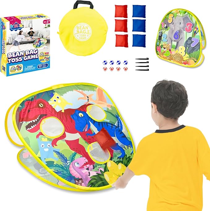 2-in-1 Dinosaur & Animal Bean Bag Toss Game – Double-Sided 27" Target Board with 6 Bean Bags – Outdoor & Indoor Toy for Toddlers & Kids Ages 3-6 – Birthday Gift - Amazon Exclusive-CubbioJoy