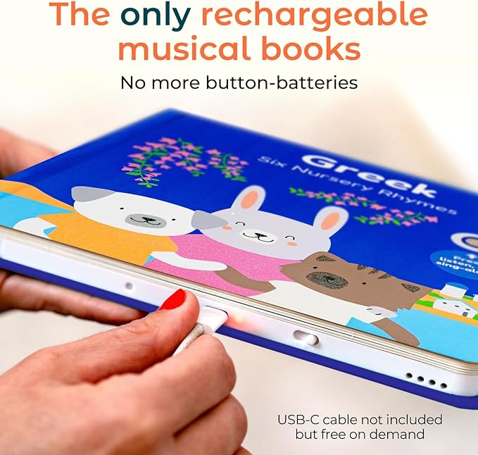 Cali's Books Greek Nursery Rhymes | Bilingual Children's Interactive Musical Book for Baby, Toddlers | USB C Rechargeable | Greek Gifts for Kids-CubbioJoy