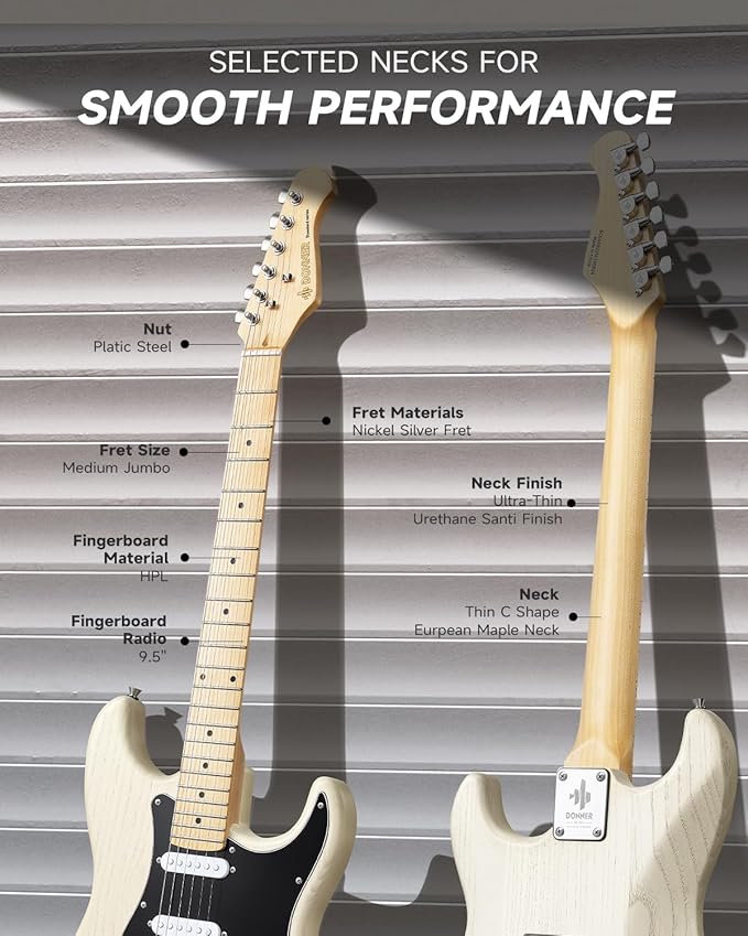 DONNER DST-80 Electric Guitar 39” Beginner Electric Guitar Kit with Amp, Classic SSS Pickup Complete with Gig Bag, Tuner, Capo, Strap, Picks, and Free Online Lessons, Bone White-CubbioJoy