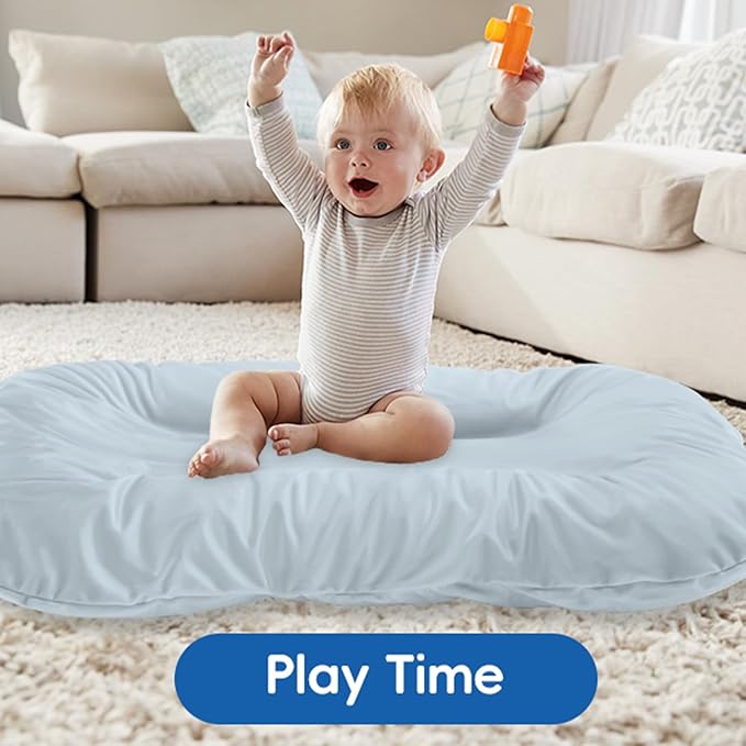 Baby Lounger for Newborn,Baby Nest for Newborn Soft Cotton Breathable for Playtime & Relaxation,Flat Babies Essentials Gifts Newborn Lounger for Boys & Girls 0-12 Months(Misty Blue)-CubbioJoy