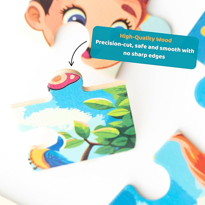 6 Educational Wooden Puzzles & Storybook, Teaches Kindness, Empathy & More – 6 in 1 Jigsaw Puzzle for Kids Ages 3-7 – Learn Real Values Through Stories – Montessori Puzzle Set 25 Pieces-CubbioJoy