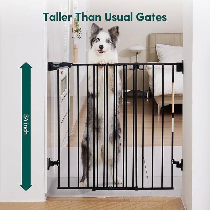 Babelio 34" Extra Tall Baby/Dog Gate with No Threshold Design Walk Thru Door, 26-43" Auto Close Safety Gate for Babies, Elders and Pets, Fits Doorways, Stairs, and Entryways, Black-CubbioJoy