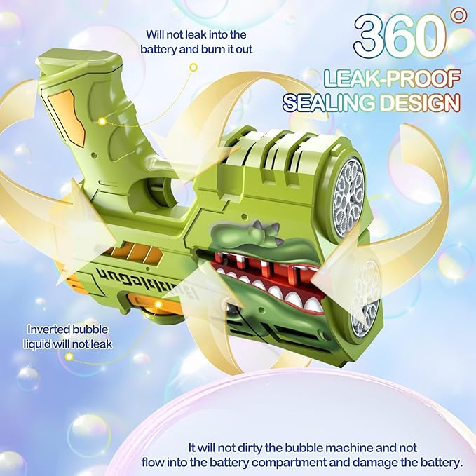 2 Pack Bubble Guns for Kids, Rechargeable LED Light Up Dinosaur Bubbles Machine Blower with 4 Bottles Refill Solution for Toddlers 4-8, Wedding Party Birthday Gift-CubbioJoy