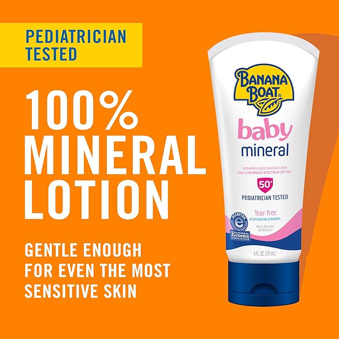 Banana Boat 100% Mineral Baby Sunscreen Lotion SPF 50 Twin Pack | SPF 50 Sunscreen for Babies, Baby Sunblock Lotion, Oxybenzone-Free, 6oz each-CubbioJoy