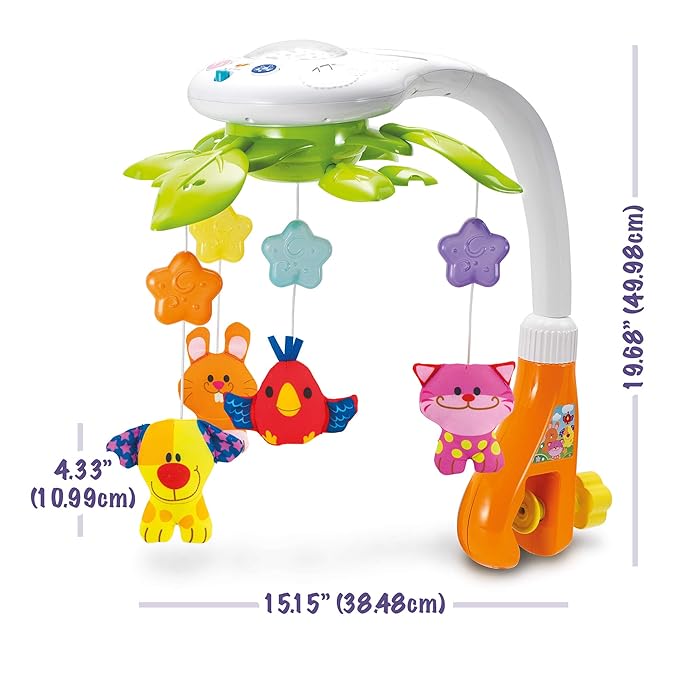 KiddoLab Baby Crib Mobile with Relaxing Music. Includes Ceiling Light Projector with Stars, Animals. Musical Crib Mobile with Timer. Nursery Toys for Babies Ages 0 & Older-CubbioJoy