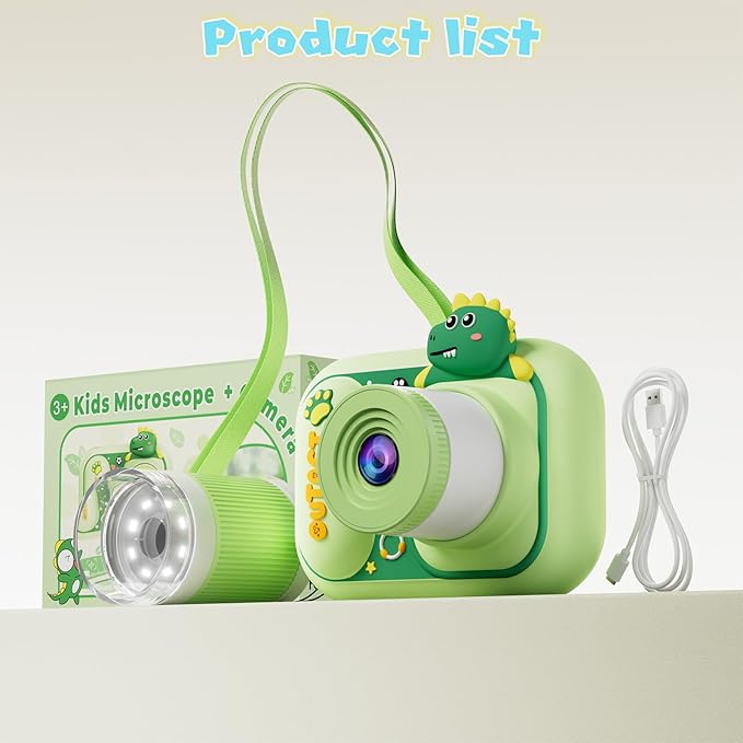 2 in 1 Microscope for Kids & Video Camera, 1000X Digital Microscope with 2.4" Screen, 1080P Portable Handheld Kids Camera Toys, STEM Educational Science Kit Toys for 3-12 Age Years Old Boys Girls-CubbioJoy