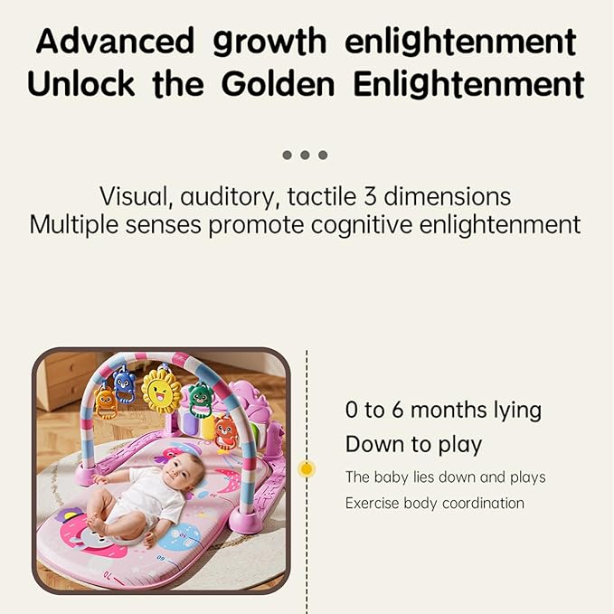 Alive Lovely Baby Gyms Play Mats, Musical Activity Center Baby Piano Gym Mat, Music and Lights Tummy Time Padded Mat for Newborn Newborn 0 to 3 6 9 12 Months-CubbioJoy