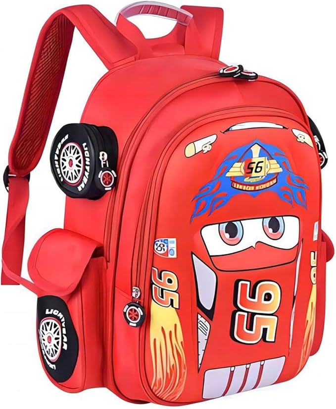 Kid Toddler Boys Girls Backpack Waterproof Cartoon Truck Car Child Snack School Bag Kindergarten Backpack (Red)-CubbioJoy