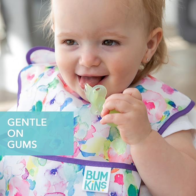 Bumkins Baby Utensils Set, Chewtensils Silicone Spoons for Dipping, Self-Feeding, Baby Led Weaning, Trainer Learning, First Stage Eating, Soft Practice Fork and Spoon, Babies 6 Months, Green Jelly-CubbioJoy