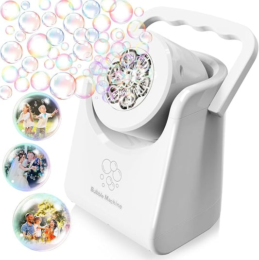 Bubble Machine Automatic Bubble Blower for Kids Batteries Operated Portable Bubble Maker Electric Bubble Machine Adjust Angle by 90° Indoor Outdoor Toy for Birthday Party Wedding (Portable White)-CubbioJoy
