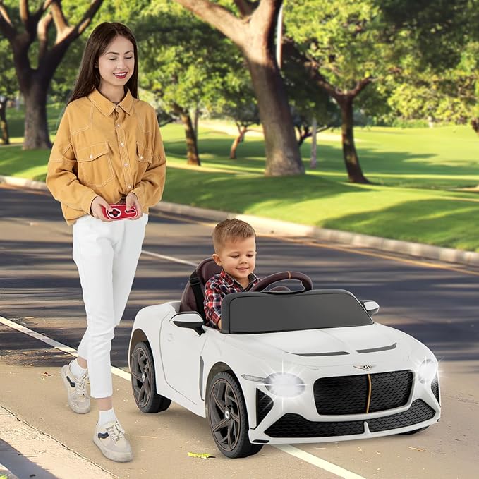 Costzon Ride on Car, 12V Licensed Bentley Bacalar Battery Powered Kids' Electric Vehicles w/Remote Control, Scissor Doors, Wireless Connection, Lights/Sound Effects, Kids Car Toys for Toddlers(White)-CubbioJoy