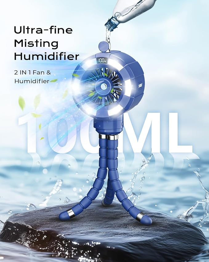 6000mAh Misting Fan for Stroller, 3 Speeds Portable Clip Fan with Intermittent/Continuous Spray, 14H Cooling, Detachable Mount, Timer & Night Light for Baby (100ML Water Tank)-Darblue-CubbioJoy