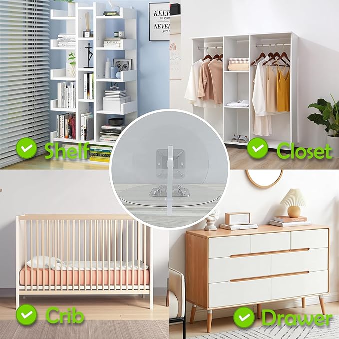 15 Pair Furniture Anchors for Baby Proofing, No Drill Upgraded Self-Adhesive Secure 168 Pound Furniture Prevent Falling Anti Tip Earthquake Straps for Child Safety-CubbioJoy