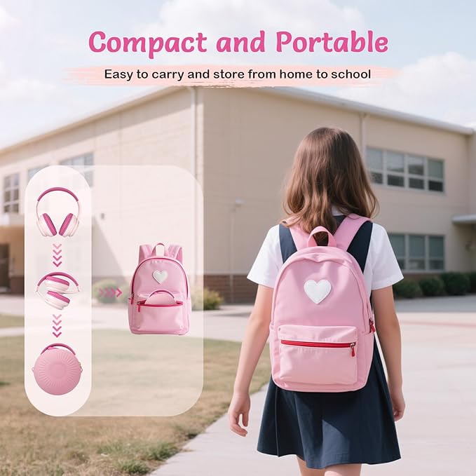 Active Noise Cancelling Headphones for Kids, 60H Playtime, Wireless Bluetooth Over-Ear Blue Headset Built-in Microphone for Home/School/Travel/Party - Includes Portable Case (Pink)-CubbioJoy