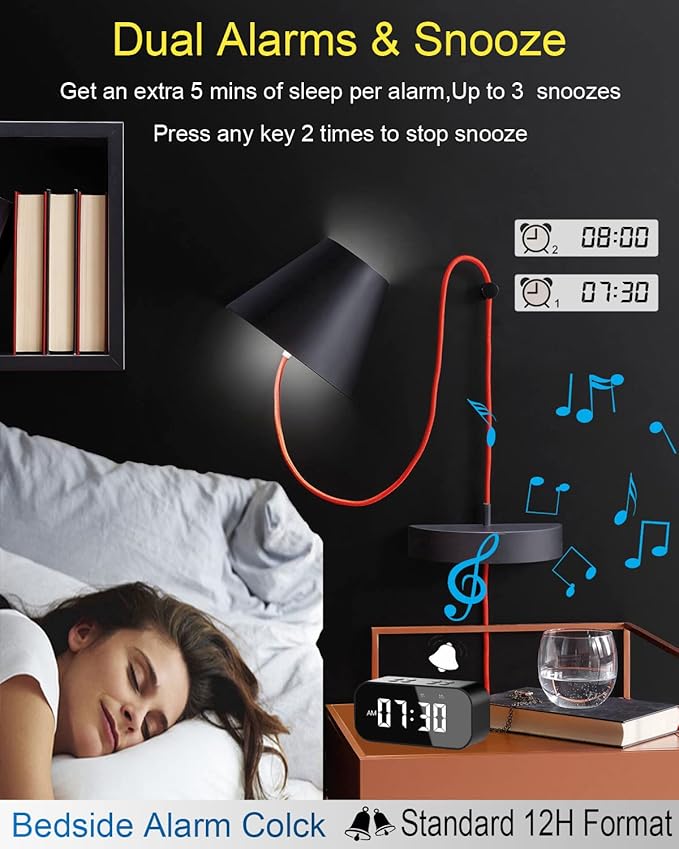 AFK Alarm Clock for Bedroom/Office,Digital Clock with Bluetooth Speaker,Small Alarm Clock for Heavy Sleepers Adults,Teens,Kids.-CubbioJoy