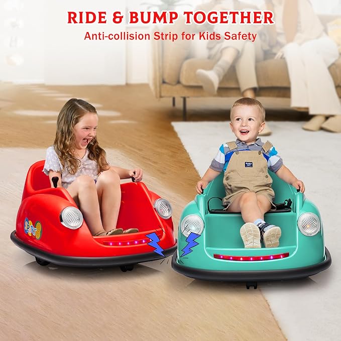 12V Bumper Car for Toddlers, Electric Toy Ride on Battery Car with Kids W/Parent Remote Control, 2-Speed, 360 Degree Spin, Music & LED Lights for Kids, Red-CubbioJoy