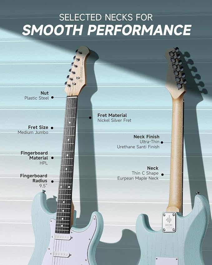 DONNER DST-80 Electric Guitar 39” Beginner Electric Guitar Kit with Amp, Classic SSS Pickup Complete with Gig Bag, Tuner, Capo, Strap, Picks, and Free Online Lessons-CubbioJoy