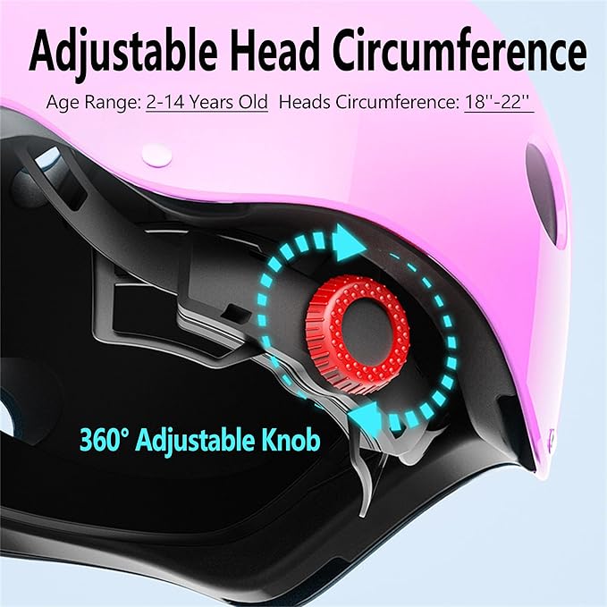 Kids Bike Helmet with Knee Elbow Wrist Pads Guards,Pink,for Ages 2-3-5-8-14,Sports Bicycle,Skate Scooter,Rollerblading with Unicorn Sticker-CubbioJoy