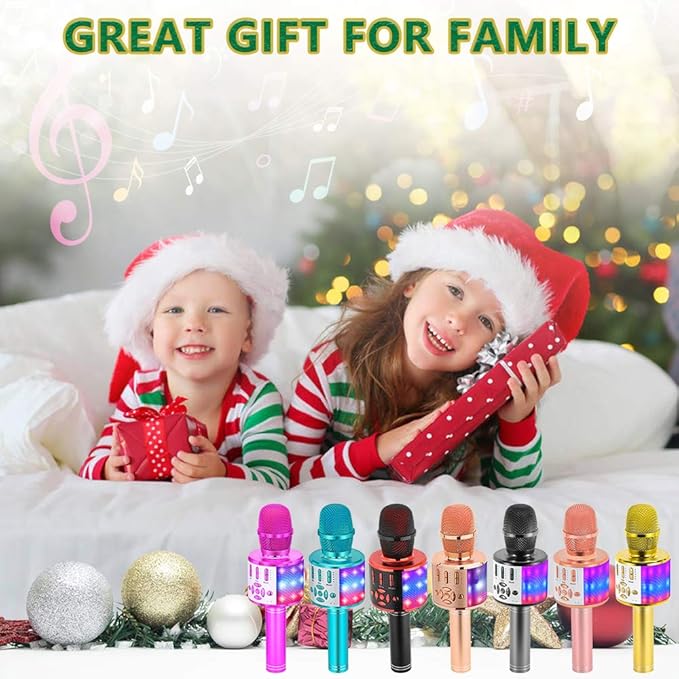 Amazmic Kids Karaoke Microphone Machine Toy Bluetooth Microphone Portable Wireless Karaoke Machine Handheld with LED Lights, Gift for Children Adults Birthday Party, Home KTV(Gold)-CubbioJoy