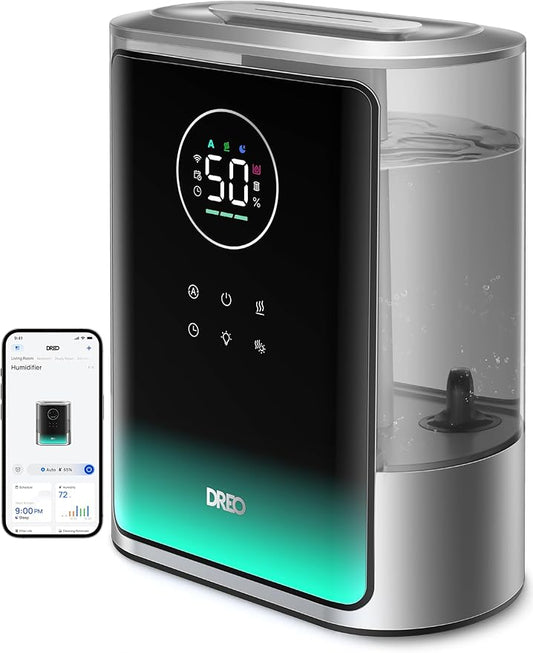 Dreo 8L Smart Humidifier Large Room 600ft², 80H Runtime Supersized Warm and Cool Mist Humidifiers for Bedroom Baby, 28dB Quiet Air Humidifier for Plants Indoor, Home, Whole House, Silver, HM717S-CubbioJoy