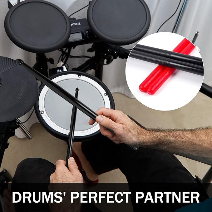 5A Nylon Drumsticks for Kids Adults: Light Durable Drum Sticks Black Red with Anti-Slip Handles for Electronic Drums Exercise Percussion Accessories (2 Pairs)-CubbioJoy