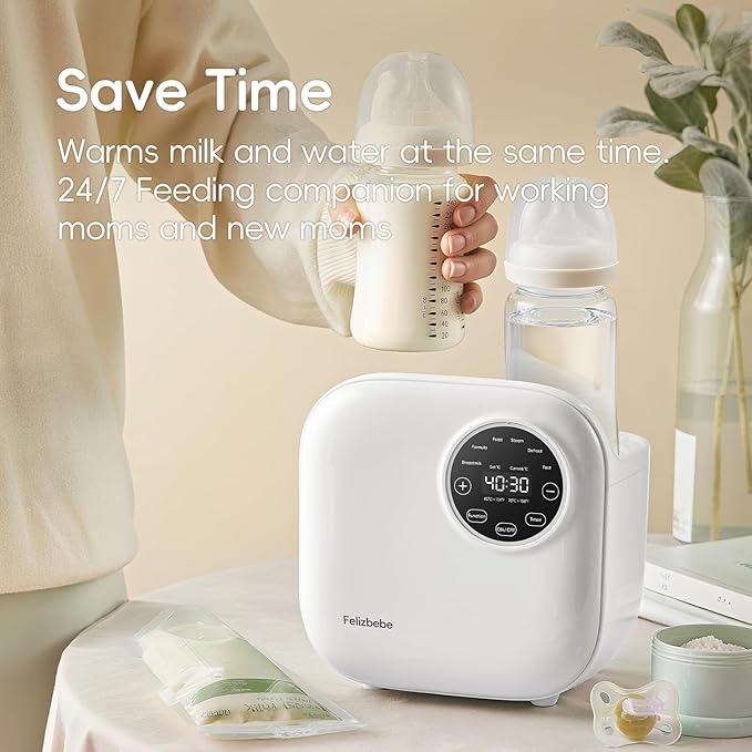 Baby Bottle Warmer, Felizbebe 10-in-1 Bottle Warmers for All Bottles, Detachable Body for Easy Cleaning, Accurate Temperature Control, Timer, Sterili-zing,Milk Warmer for Breastmilk or Formula-CubbioJoy