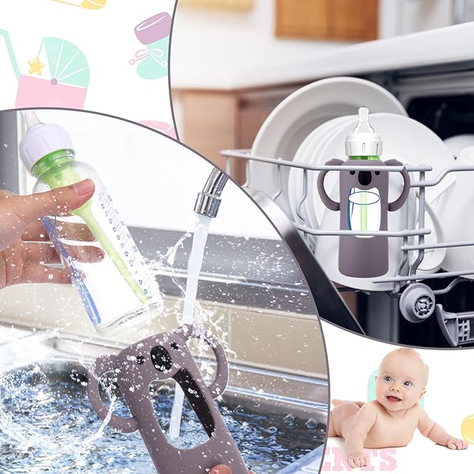 BUSOHA 3 Pack Koalas Silicone Sleeves for Dr. Brown's Glass Baby Bottles - Drop Protection Baby Bottle Sleeves Compatible with Dr Brown Newborn Glass Bottles with Silicone Handles,8 oz-CubbioJoy