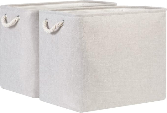 Bidtakay Fabric Beige Baskets Extra Large Organization Baskets for Clothes Set of 2 Collapsible Storage Bins for Shelves Cabinet 17x12x15 In Organizing Bins for Bedroom Blankets Pillow Towels Storage-CubbioJoy