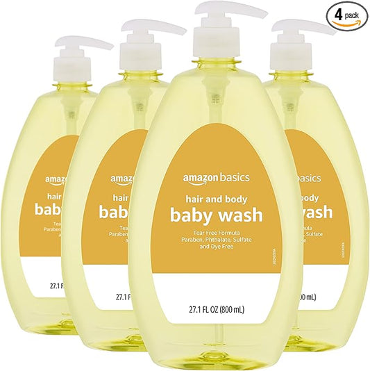 Amazon Basics Tear-Free Baby Hair and Body Wash, 27.1 Fluid Ounce, Lightly Scented, 4-Pack (Previously Solimo)-CubbioJoy