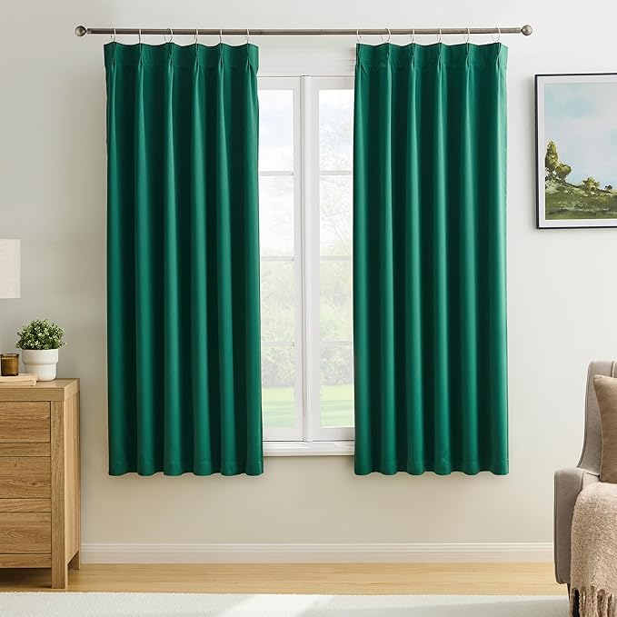 KEQIAOSUOCAI Dark Green Blackout Curtains 72 Inches Long, Pinch Pleated Drapes for Kids Bedroom Bathroom,Emerald Green,40x72,2 Panels-CubbioJoy