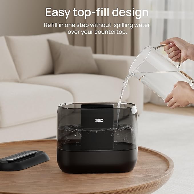 Dreo Top Fill 4L Humidifiers for Bedroom, 36H Runtime, 28 dB Quiet Cool Mist Supersized Air Humidifier for Large Room, Plants, Baby Nursery, Indoor, Night Light, Easy to Clean & Fill, Black-CubbioJoy